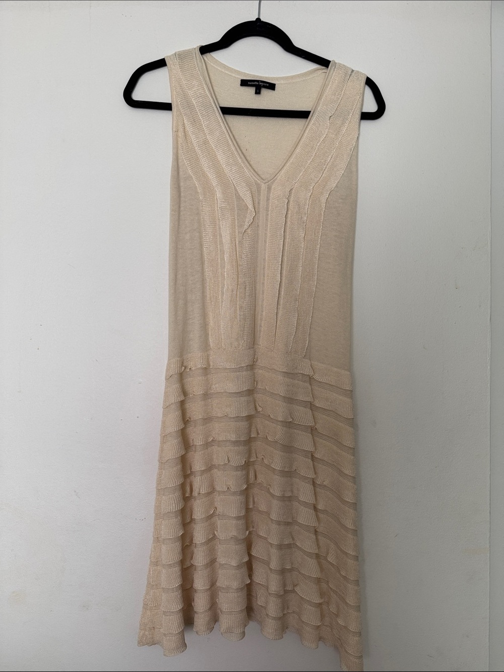 Nanette Lepore Cream Silk Linen Blend Sleeveless Dress with Tiered Skirt